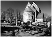 12th century Church of Gamla Uppsala. Uppland, Sweden (black and white)