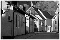 Streets in old town, Vadstena. Gotaland, Sweden (black and white)