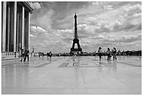 Parvis de Chaillot and Tour Eiffel. Paris, France (black and white)
