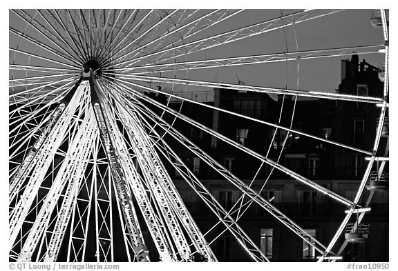 Lighted Ferris wheel in the Tuileries. Paris, France (black and white)