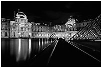 Louvre  at night. Paris, France (black and white)