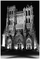 Notre Dame Cathedral at night, Amiens. France (black and white)