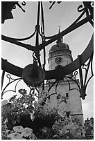 Flowers and clock tower,  Amiens. France (black and white)