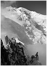 Cosmiques ridge and North Face of Mont Blanc, Chamonix. France (black and white)