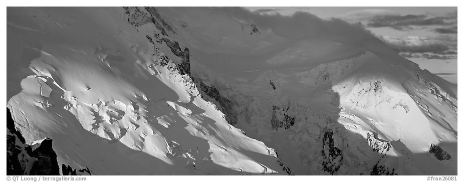 High mountain scenery, North Face of Mont-Blanc. France (black and white)
