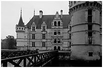 Azay-le-rideau chateau entrance. Loire Valley, France ( black and white)