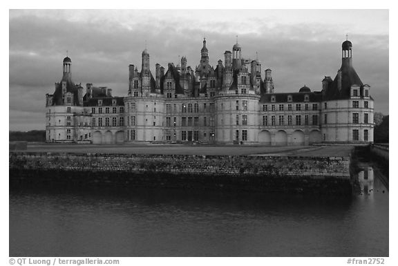 Chambord chateau at dusk. Loire Valley, France (black and white)