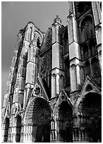 West Facade of Saint-Etienne Cathedral with unusual five-portal arrangement. Bourges, Berry, France ( black and white)