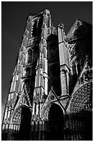 Front of Saint-Etienne Cathedral with stormy sky. Bourges, Berry, France ( black and white)