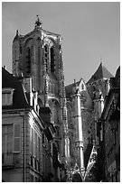 Town houses and Cathedral. Bourges, Berry, France ( black and white)