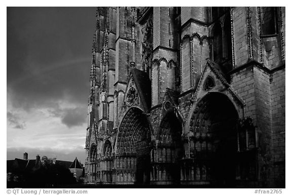 Cathedrale  Saint-Etienne de Bourges  and rainbow. Bourges, Berry, France (black and white)
