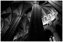 Soaring gothic columns, Saint-Etienne Cathedral. Bourges, Berry, France (black and white)