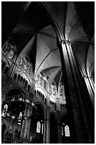 Gothic columns and nave inside Bourges Cathedral. Bourges, Berry, France ( black and white)