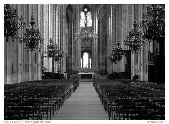 Nave,  Saint-Etienne Cathedral. Bourges, Berry, France (black and white)