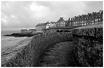 Along the ramparts of the old town, Saint Malo. Brittany, France ( black and white)