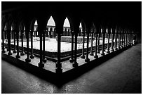 Cloister inside the Benedictine abbey. Mont Saint-Michel, Brittany, France ( black and white)