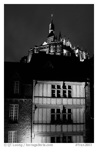 Medieval houses and abbey. Mont Saint-Michel, Brittany, France
