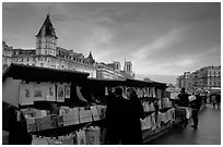 Bouquinistes (antiquarian booksellers) on the banks of the Seine. Paris, France ( black and white)
