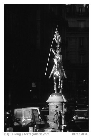Statue of Joan of Arc on the place des Victoires. Paris, France (black and white)