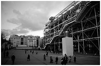 Georges Pompidou center and Beaubourg plaza. Paris, France (black and white)