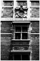 Facade of Lycee Louis-le-Grand, founded by Louis XIV in the 17th century. Quartier Latin, Paris, France ( black and white)