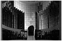 Reflections in modern office buildings, La Defense. France (black and white)