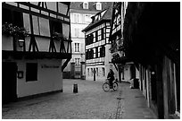 Street with half-timbered houses. Strasbourg, Alsace, France ( black and white)