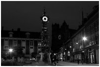 Place  Marie-Sans-Chemise and horloge Dewailly by night, Amiens. France ( black and white)