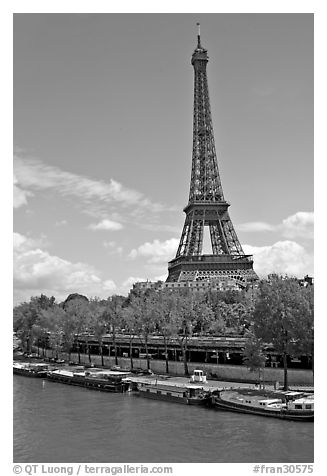 Seine River and Eiffel Tower. Paris, France (black and white)