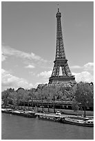 Seine River and Eiffel Tower. Paris, France (black and white)