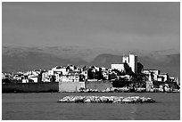 Antibes ramparts, and old town. Maritime Alps, France ( black and white)