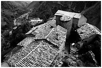 Rooftops in high perched Village. Maritime Alps, France (black and white)