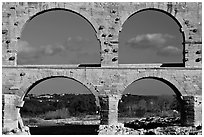 Lower and middle arches, Pont du Gard. France (black and white)