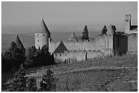 Historic fortified city. Carcassonne, France ( black and white)