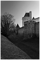 Fortifications at dusk. Carcassonne, France (black and white)