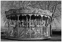 19th century merry-go-round. Carcassonne, France (black and white)