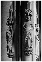 Gothic statues, St-Nazaire basilica. Carcassonne, France (black and white)