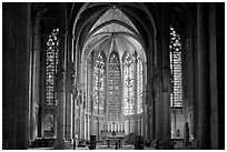 Interior and stained glass windows, basilique Saint-Nazaire. Carcassonne, France ( black and white)