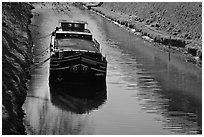 Barge, Canal du Midi. Carcassonne, France (black and white)