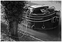 Anchored barge detail, Canal du Midi. Carcassonne, France (black and white)
