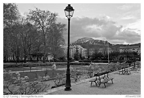 Public garden in winter. Grenoble, France (black and white)