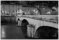 Pont de la Citadelle on the Isere River at dusk. Grenoble, France ( black and white)