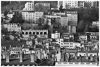 Old city on hillside. Lyon, France ( black and white)