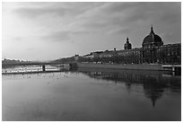 Rhone River and Hotel Dieu. Lyon, France ( black and white)