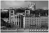 Cathedrale St Jean, Basilique Notre Dame de Fourviere. Lyon, France (black and white)