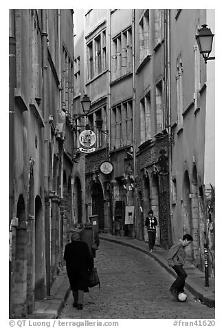 Narrow street in old city. Lyon, France