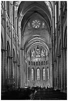 Gothic interior of Saint Jean Cathedral. Lyon, France (black and white)