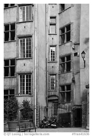 Old house in historic district. Lyon, France (black and white)