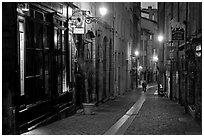 Rue du Boeuf at night. Lyon, France ( black and white)