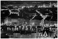 Presqu'ile by night, as seen from Fourviere Hill. Lyon, France ( black and white)